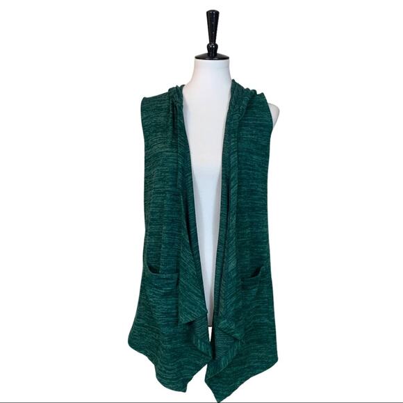 LOGO Women's Vest Green Knit Hooded Open Front Size Casual Athleisure Size XS - Picture 6 of 13